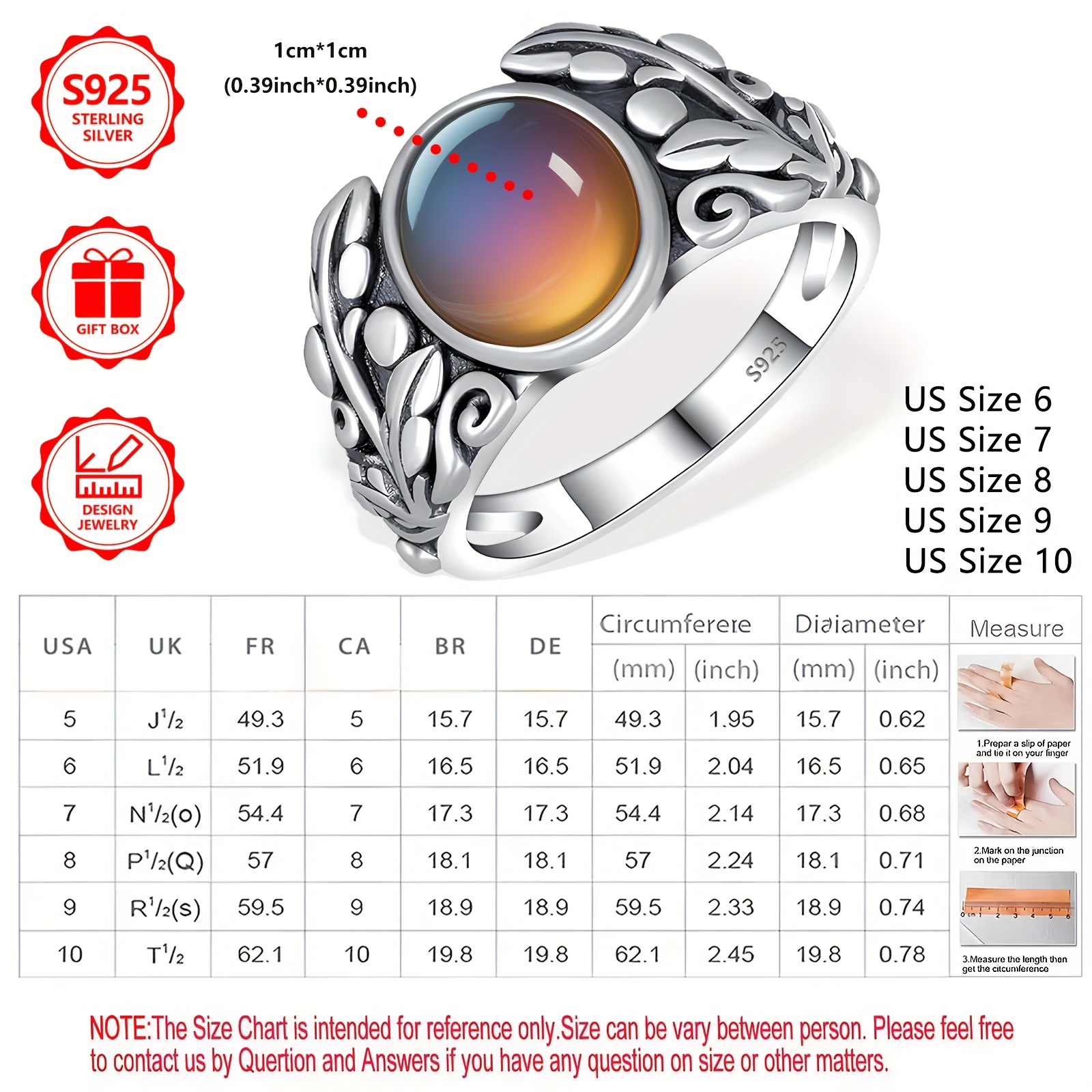 925 Silver Women's Statement Ring Temperature Sensitive Changing